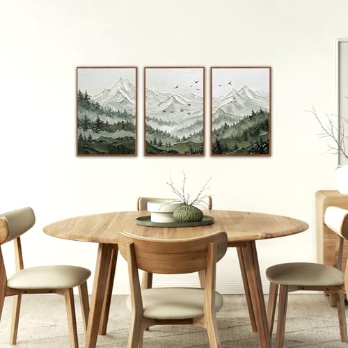 KAlRNE Mountain Landscape Forest Framed large Wall Art Set (3 Count)