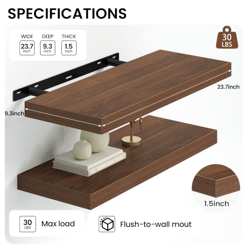 Floating Shelves 23.6" W x 9.3" D Walnut Set of 2