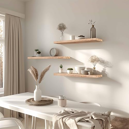 24 Inch Floating Shelves for Wall Rustic Light Wood Wall Shelves for Bedroom Set of 4 (4 Count)
