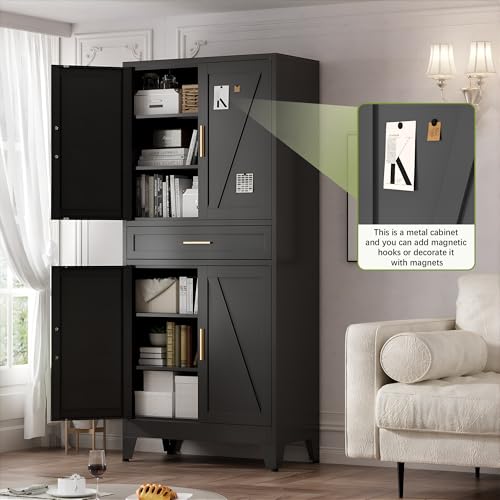 71" Tall Metal Storage Cabinet with 4 Doors and 4 Adjustable Shelves