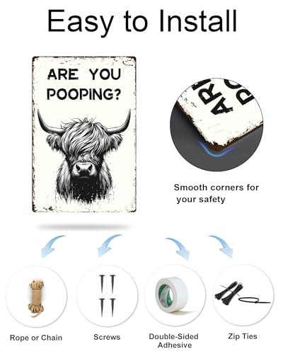 Highland Cow Are You Pooping Metal Sign Bathroom Decor 8x12"