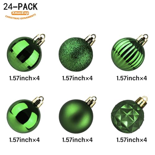 24ct Green Christmas Ball Ornaments for Tree Decorations (24 Count)