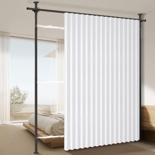 100% Blackout Room Divider Curtains Sets White W100 x L96 in 1 Panel No Drill Curtain Rods