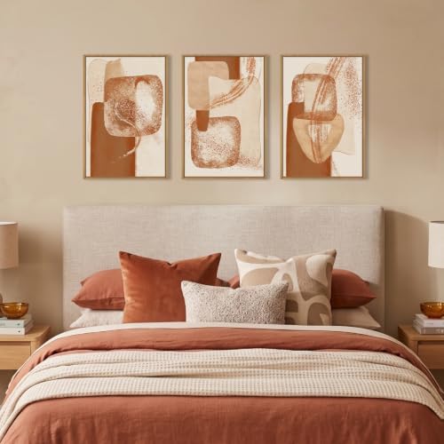 Neutral Orange Abstract Framed Canvas Wall Art Set