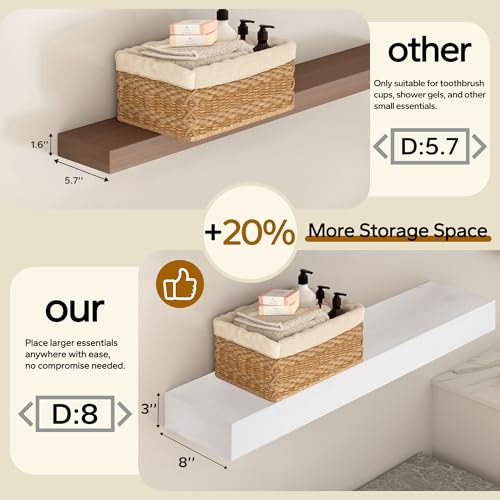 Floating Shelves 3 inch Thick for Wall Set of 2