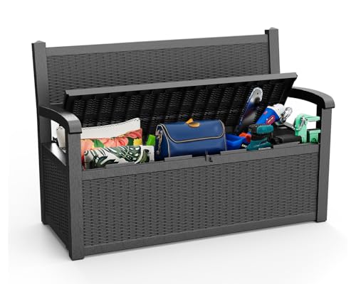 80 Gallon Outdoor Storage Bench Lockable Deck Box Outdoor Storage Box Waterproof for Patio