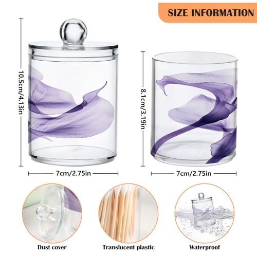 2 Pack Qtip Holder Organizer Dispenser Purple Calla Lily Flower Bathroom Storage Canister Cotton Ball Holder Container for Cotton Pads (2 Count)