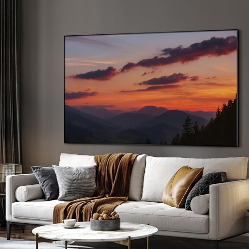 46"x72" Extra Large Framed Wall Art Scenic Sunset Over Mountain Range with Glowing Sky for Home Living Room Bedroom Decor