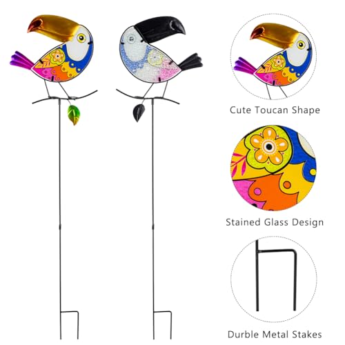Set of 3 Toucan Stained Glass Decorative Garden Stakes (3 Count)