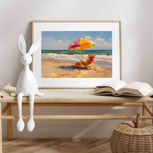 Beach Umbrella Wall Art Abstract Ocean Print Summer Beach Posters Ocean Landscape Pictures Pastel Summer Artwork Summer Sea Picture pink preppy wall art living room decor 16x24inch no frame