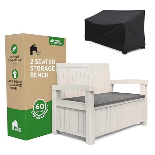 2 Seat Outdoor Storage Bench with Rain Cover