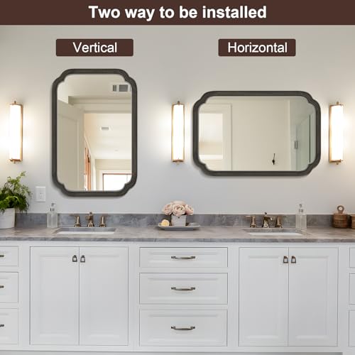 20" x 30" Rounded Corner Arch Wall Mirror with Wood Frame for Entryway