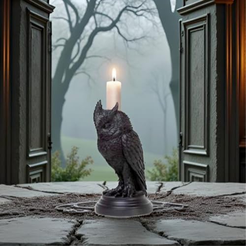 Gothic Black Owl Candle Holder Statue
