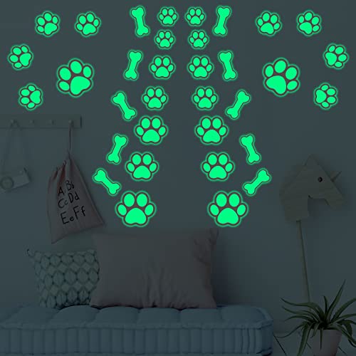 127 Glow in The Dark Dog Paw Stickers Luminous Removable Vinyl Wall Decals for Kids Nursery Bedroom