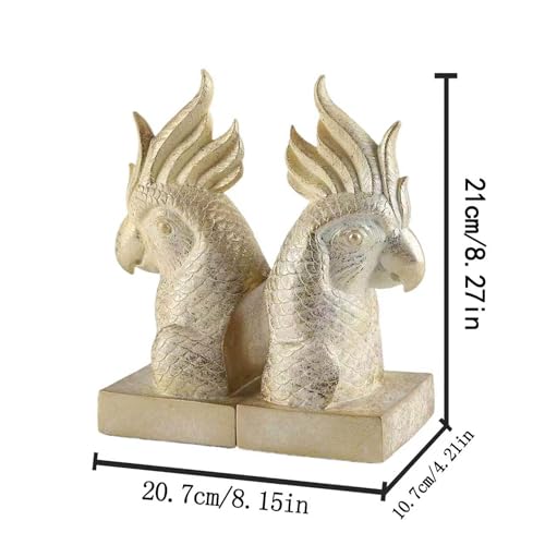 Gold Parrot Decorative Bookends for Heavy Books Bookshelf Decor (2 Count)