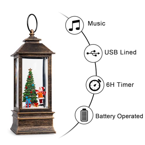 Christmas Snow Globe Lantern Water Glittering Christmas Tree Gifts with Music & Timer