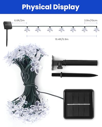 60 LED Solar Flower String Lights for Outside Waterproof Fairy Lights for Garden Yard Fence Patio Christmas Tree Wedding Party Decor (60 Count)