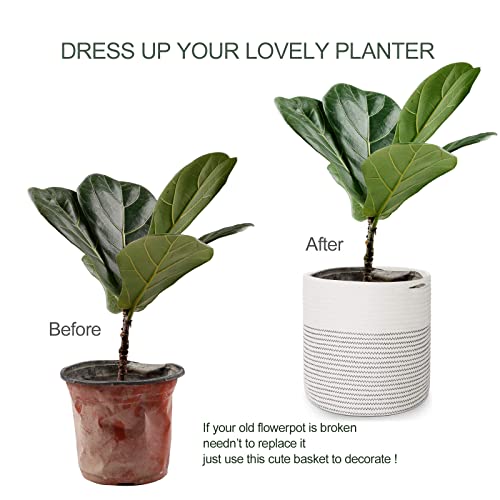 Woven Cotton Rope Plant Basket for 11 12" Flower Pot White