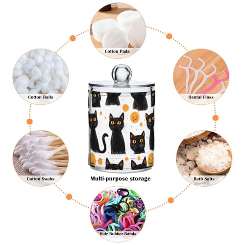 2 Pack Qtip Holder Organizer Dispenser Black Cats Halloween Bathroom Storage Canister Cotton Ball Holder Container for Cotton Pads (2 Count)