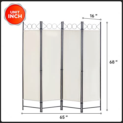 4 Panel Room Divider 6FT Steel Frame Screen Folding Privacy Divider Freestanding Partition for Home Office Bedroom