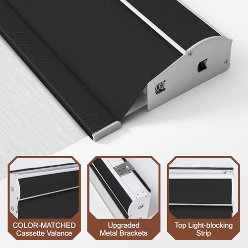 Cordless Dual Roller Shades.Linen Black and White.46 W x 80" H