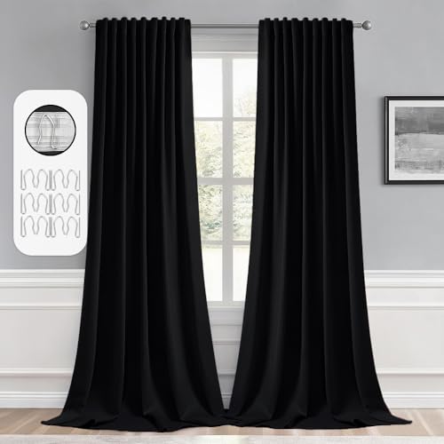 Black Back Tab Blackout Curtains 52x95 Inch Length 2 Panels Set (2 Count)