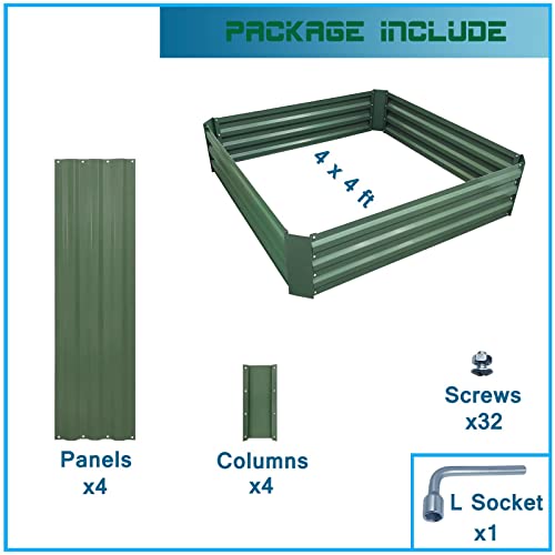 4x4x1ft Green Metal Raised Garden Bed Kit