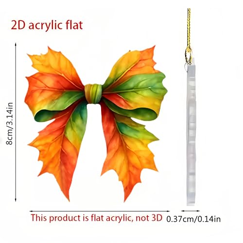 8 Pcs Fall Tree Ornaments Decoration Autumn Leaf Hanging Ornaments 2D Flat Acrylic Pendants Bow Shape Maple Leaf Designs Hanging Ornaments for Home Autumn Festival DIY Craft Supplies Decor (8 Count)