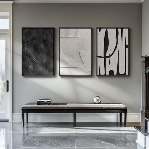 3D Large Framed Black and White Abstract Wall Art for Living Room