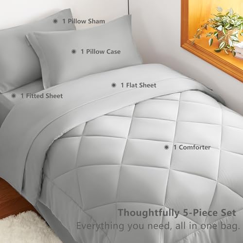Twin Comforter Set 68"x88" Light Grey
