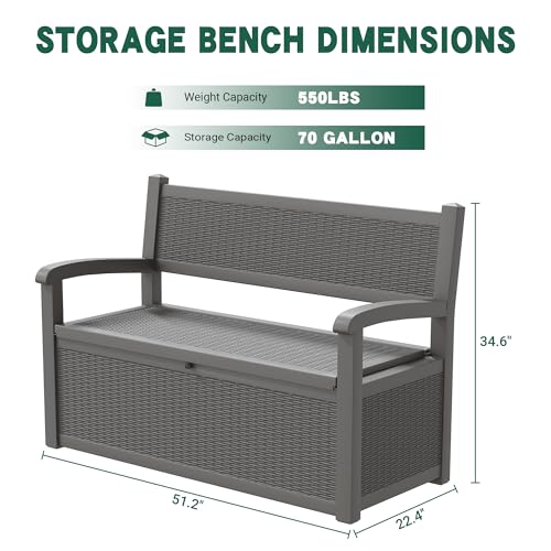 70 Gallon Outdoor Storage Bench Deck Box Lockable for Patio Furniture