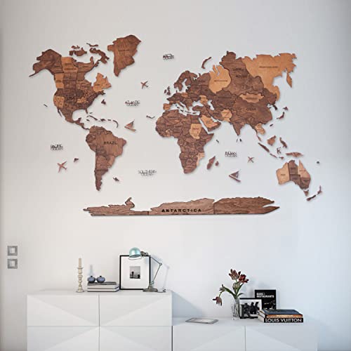Handmade 3D Wood World Map Wall Art Large Wall Decor Track Your World Travels