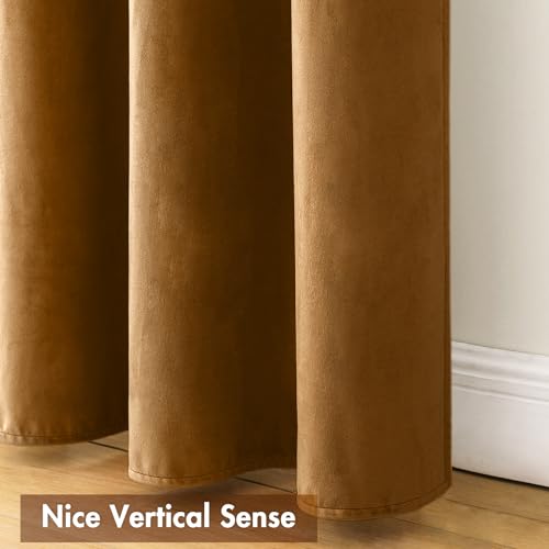 Golden Brown Blackout Velvet Curtains Drapes 90 Inch Long 52"x90" (2 Count)