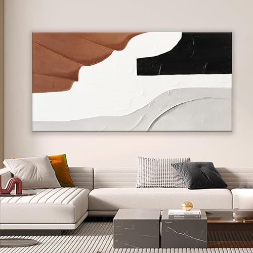 White Wall Art Large Abstract Wall Art Geometric Brown Color Block Canvas Art Wall Decor Painting Artwork Canvas Simple Picture Artwork Decorations For Living Room Bedroom Office Home Decor 29" X 58"