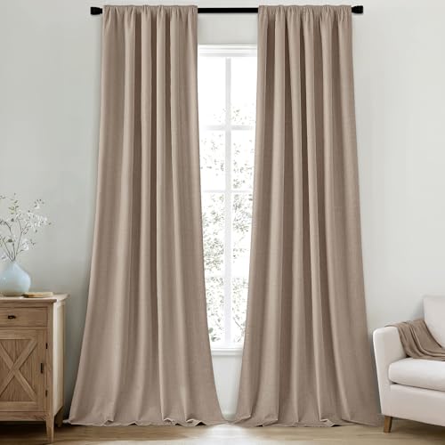 100% Blackout Back Tab Pleat Linen Curtains 50" Wx84 L (2 Count)
