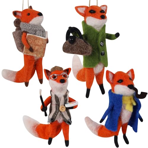 Set of 4 Christmas Felt Fox Ornaments (4 Count)