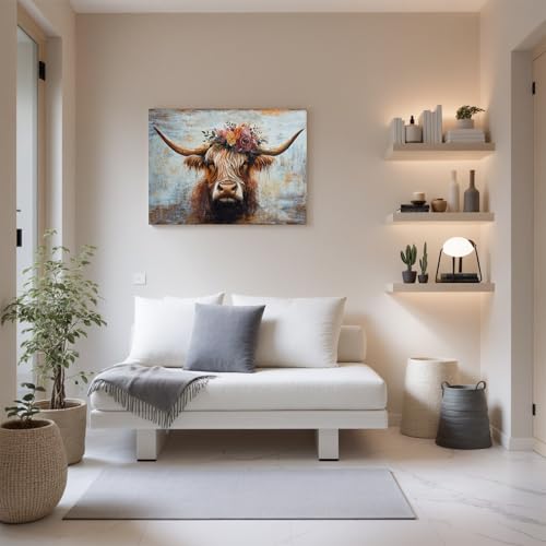 Canvas Wall Art Decor Wall Art Picutures for Living Room Artwork for Wall Decor Highland Cow Wall Art Prints Vintage Wall Art Decor Artwork for Walls Home Bedroom Office Decorations 24" X 36"