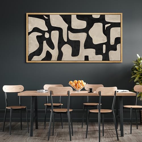 Extra Large Framed Canvas Print Wall Art Abstract Contours Black and White Illustrations Antique Retro Fine Art Illustrations Decorative Colorful for Bedroom