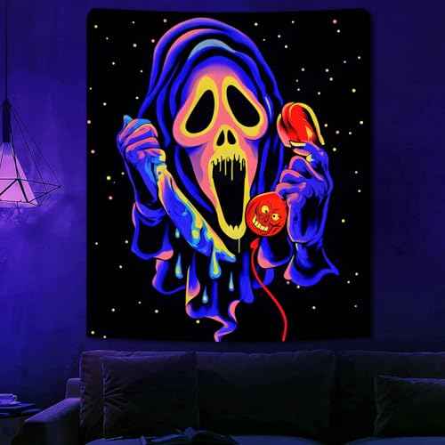 Blacklight Horror Skull UV Reactive Tapestry