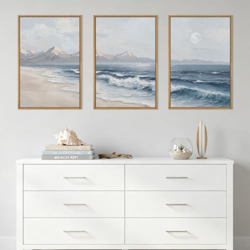 Blue Ocean Wave Framed Canvas Wall Art