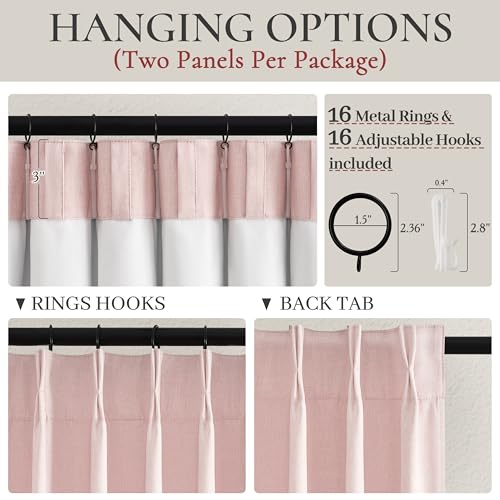 Pink Blackout Thick Linen Drapes 108 Inches Long 2 Panels Set for Bedroom (2 Count)