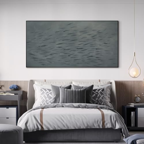 36"x72" Extra Large Framed Wall Art Gray School of Fish Minimalist Ocean