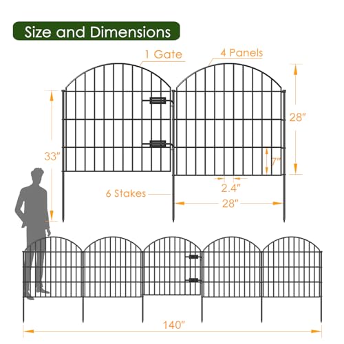 Metal Garden Fence with Gate 28 in x 11.7 ft (27.3 Sq Ft)