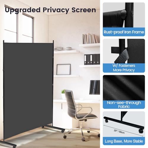 Large Single Panel Room Divider 71”W x 75”H Rolling Privacy Screen