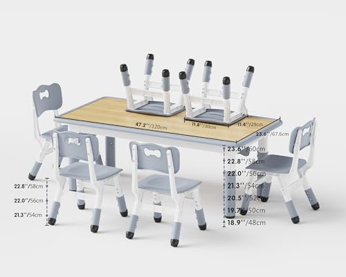 Height Adjustable Toddler Table and 6 Chairs Set