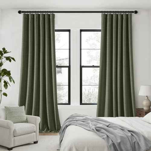 100% Blackout Back Tab Pleat Linen Curtains 50" Wx120 L (2 Count)