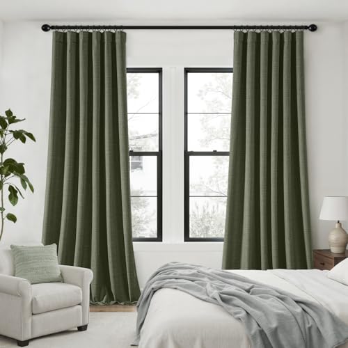 100% Blackout Back Tab Pleat Linen Curtains 50" Wx102 L (2 Count)