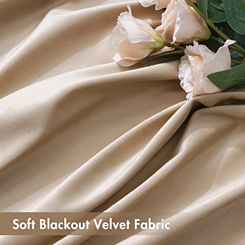 Camel Beige Blackout Velvet Curtains Drapes 90 Inch Long 52"x90" (2 Count)