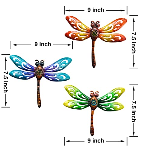 Metal Dragonfly Wall Decoration Garden Fence Outdoor Wall Art (3 Count)