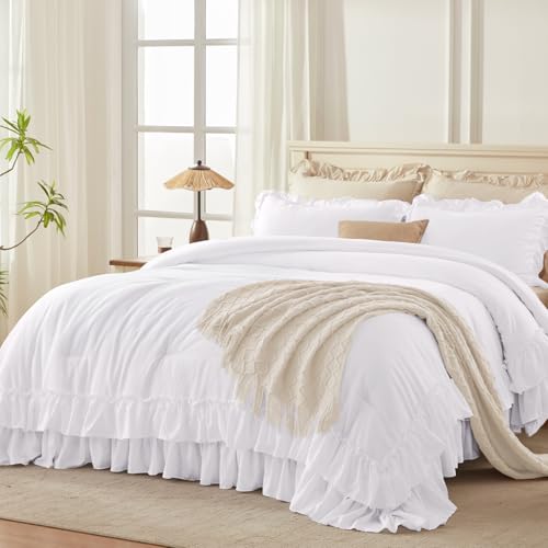 White Super King Plus Ruffle Comforter Set
